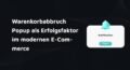 Ein stilisiertes Popup mit Glockensymbol und Button zeigt 'Notification' und 'Open'. Links steht der Text: 'Warenkorbabbruch Popup als Erfolgsfaktor im modernen E-Commerce'.