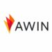 AWIN logo with coloured flame icon in red, orange and yellow and black lettering on white background in square format.