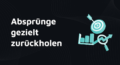 Quadratisches Vorschaubild mit Zielscheibe, Diagramm und Lupe auf dunklem Hintergrund