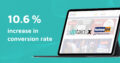 Türkise Grafik mit Tablet, heima24 Onlineshop und den Logos von uptain und heima24. Text: '10.6 % increase in conversion rate'.