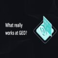 AI eye and analytics screen with the text 'What really works at GEO?' on a dark background. 