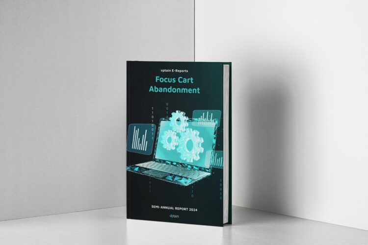 Featured image with the title: Focus on shopping cart abandonment. The cover shows a laptop with various diagrams.