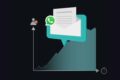 Ein Brief mit WhatsApp-Logo schwebt über einem steigenden Diagramm; daneben symbolisieren ein Nutzer-Icon mit Herz und eine Stoppuhr Wachstum, Engagement und zeitliche Entwicklung.