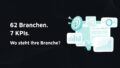 Hero-Banner im breiten Querformat auf dunklem Hintergrund mit türkisen Dashboard-Icons inklusive Zielscheibe, Balkendiagramm, Liniendiagramm und Donut-Chart, mit dem Text: '62 Branchen. 7 KPIs. Wo steht Ihre Branche?'