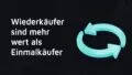 Türkise Kreispfeile neben dem Text 'Wiederkäufer sind mehr wert als Einmalkäufer'.